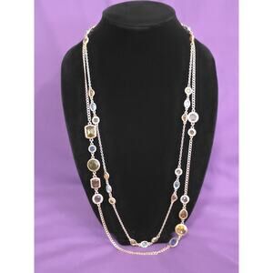 Talbot's Signed Two Layered Necklace Multicolored Bezel Set Crystals Gold Tone